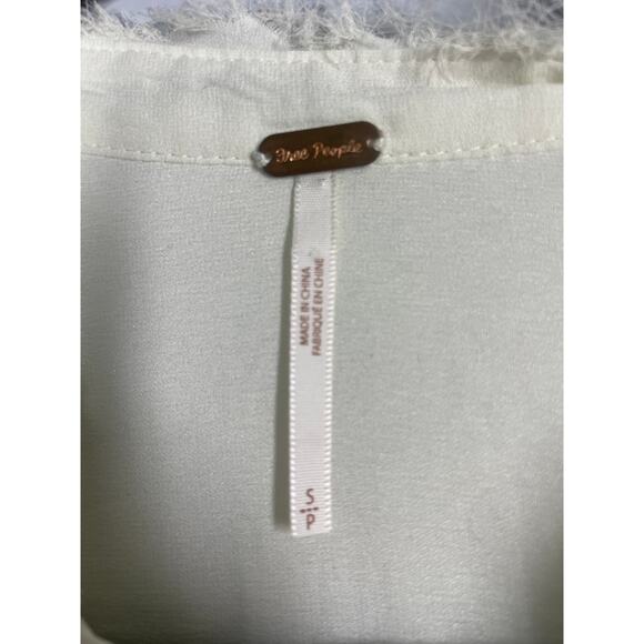 Free People, Size Small, Off White Button Up Blouse, Distressed Ruffle Contrast - Picture 6 of 9